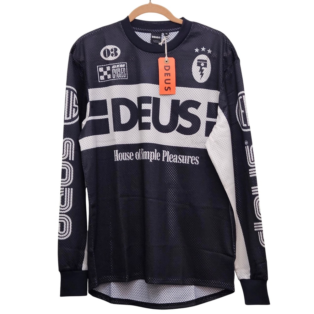 Deus Ex Machina Off Road  MX Jersey Mens S Black White Mesh Long Sleeve Racing